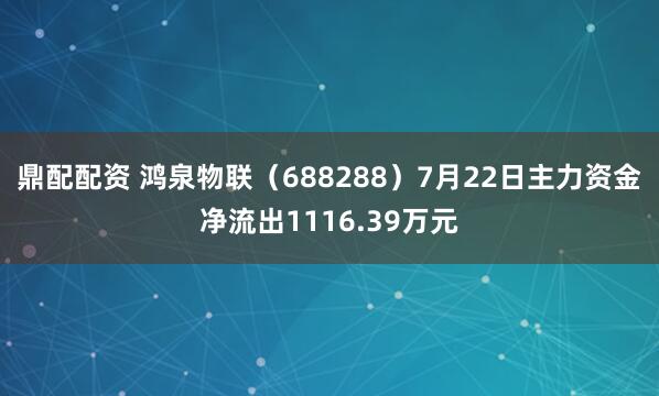 鼎配配资 鸿泉物联（688288）7月22日主力资金净流出1116.39万元